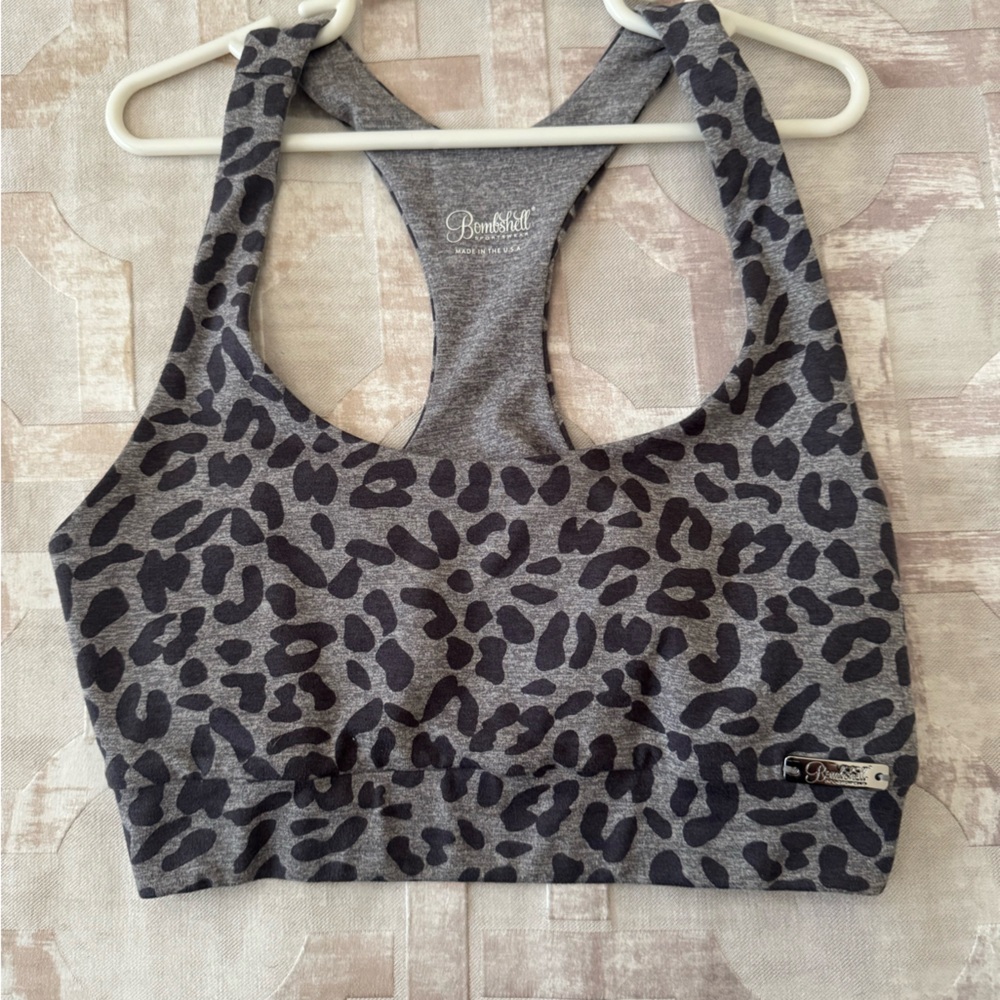 Bombshell Gray Leopard Sports Bra